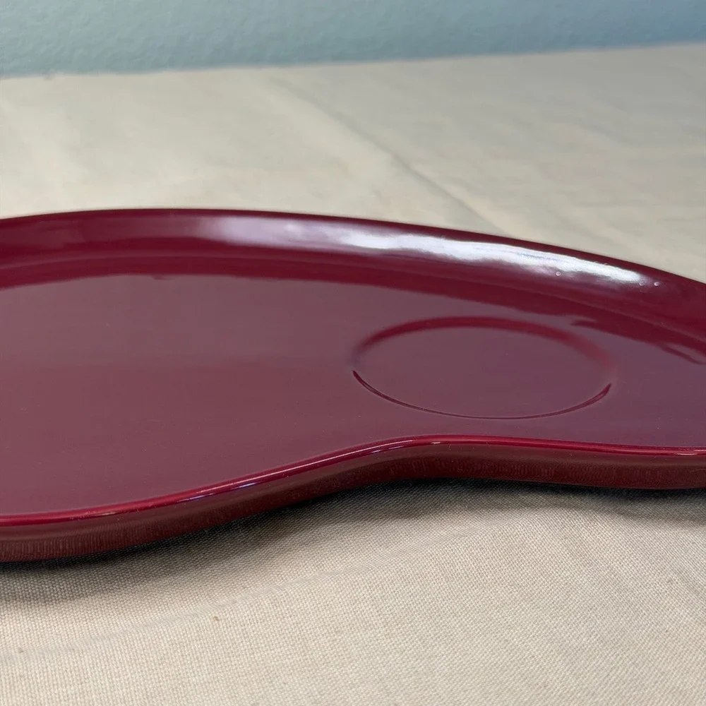 Burgundy Kidney Shaped Ceramic Snack Plate Tray Glossy Red Brown Catchall
